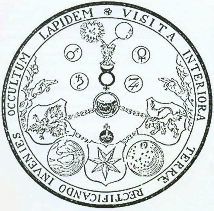 Символическое переложение «Изумрудной скрижали» розенкрейцерами (1875).